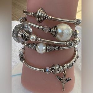 Boho Multi Strand Silver Tone Beaded Bracelet